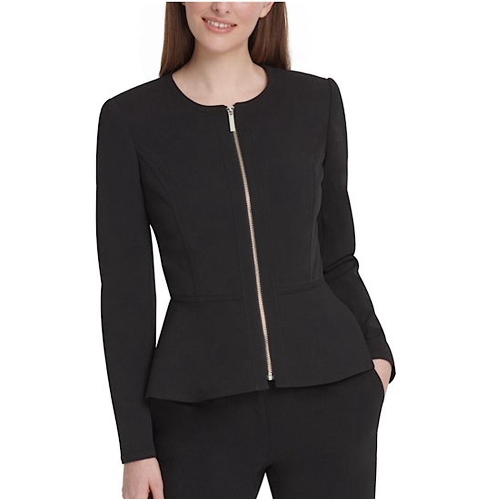 DKNY Black Peplum Collarless Blazer Zip Front Jacket 8 New